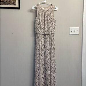 London Times Crochet Lace Dress in Light Beige
